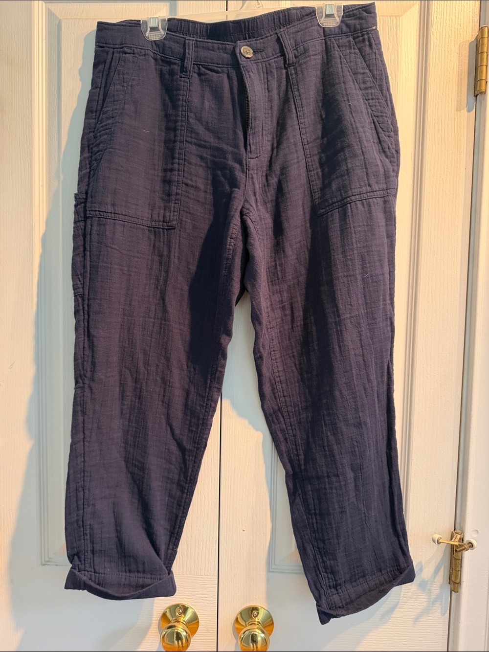 Navy Relaxed Cotton-Linen Blend Pants